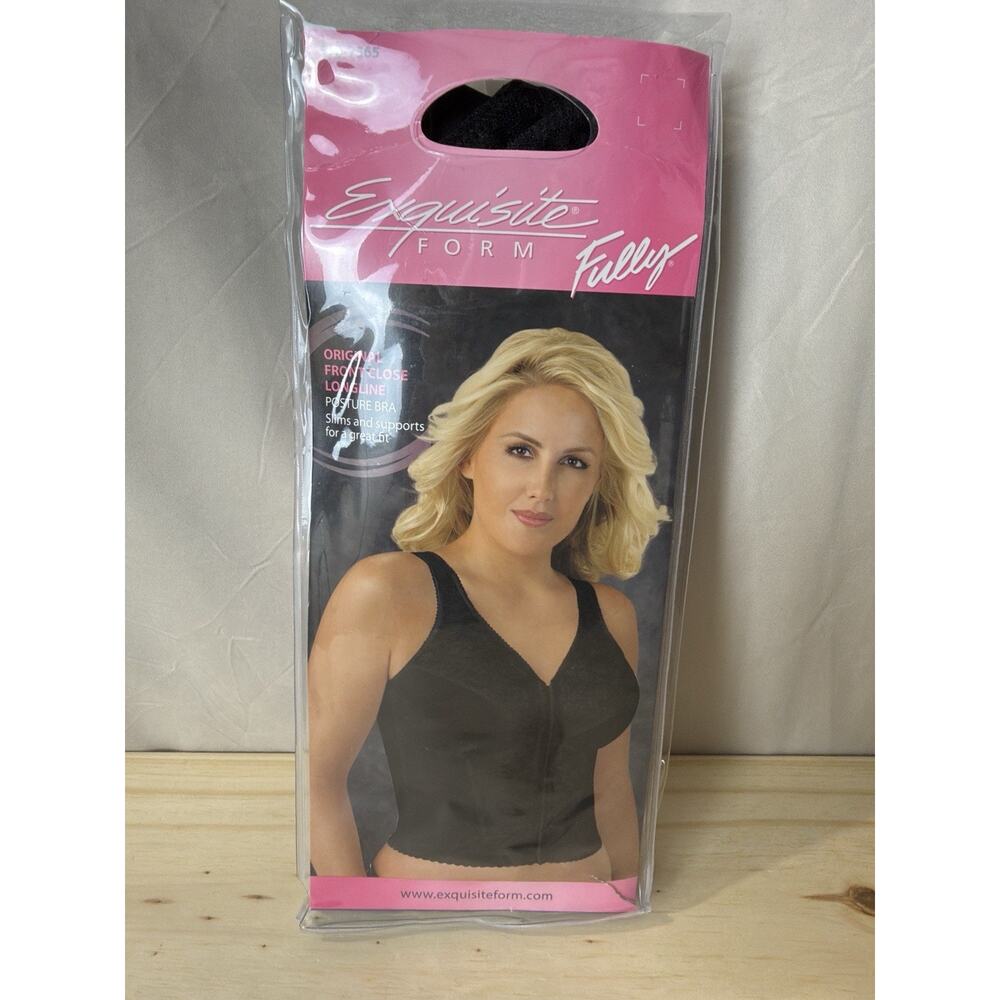 Exquisite Form Bra Wireless Longline Lace Back & Posture Support 36B Black NWT